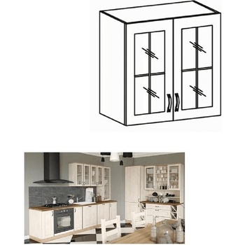 Горен шкаф с витрина Royal G80S бял и северен бор