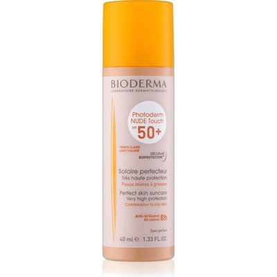 BIODERMA Photoderm Nude Touch защитен тониращ флуид за смесена към мазна кожа на лицето SPF 50+ цвят Light Colour 40ml