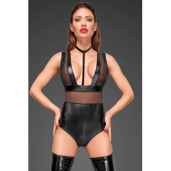 Noir Handmade F183 Powerwetlook Body with Wide Straps, Tulle Inserts and Velvet Choker XL