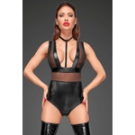 Noir Handmade F183 Powerwetlook Body with Wide Straps, Tulle Inserts and Velvet Choker XL