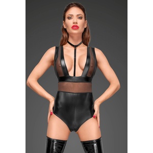 Noir Handmade F183 Powerwetlook Body with Wide Straps, Tulle Inserts and Velvet Choker XL
