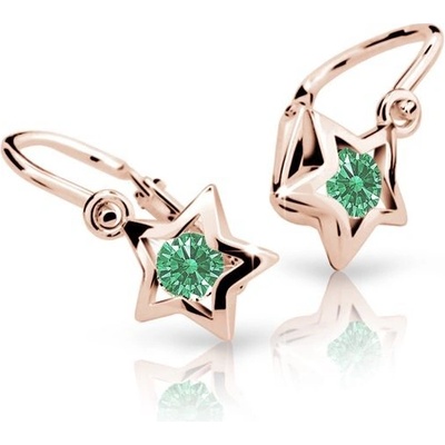 Danfil dětské náušnice hvězdičky C1942 z růžového zlata s kamínkem Emerald Green zapínání brizura