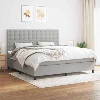 vidaXL Боксспринг легло с матрак, светлосиво, 200x200 см, плат (3142121)