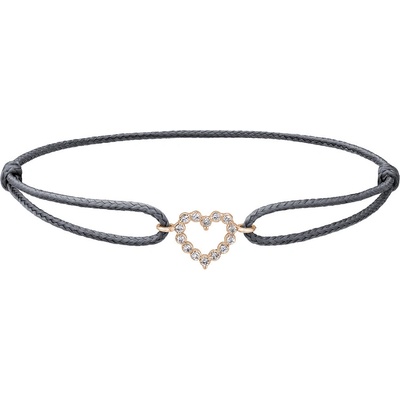 Tiami provázkový náramek Little Heart z růžového zlata s diamanty tmavě šedý BLHP20006