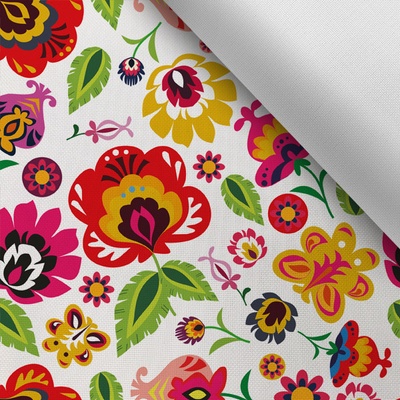 Látka s potlačou nepremokavý polyester TD/NS folk Ana na bielom