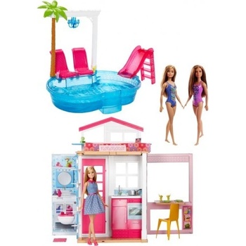 Mattel Barbie dům 2 s bazénem a 3 panenkami