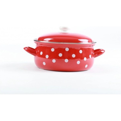 BELIS Smaltovaný rendlík s poklicí 24 cm 4.5 l PUNTÍK červený 52224-534DACD5