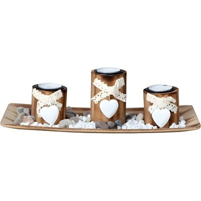 Set svietnikov so srdcom a mašlou 31 cm