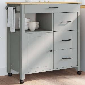 vidaXL Кухненска количка "MONZA" 84x40x88, 5 см сива борово дърво масив (376110)