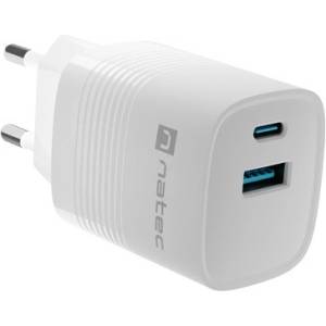 NATEC Адаптер за зареждане Natec Ribera GaN 30W USB-A + USB-C, бял (NUC-2140)
