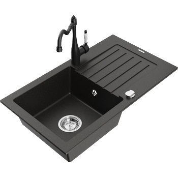 Mexen Pablo гранитна мивка с една камера с отцедник и кухненски смесител Carla, черен/златен металик - 6510-75-670700-70 (6510-75-670700-70)