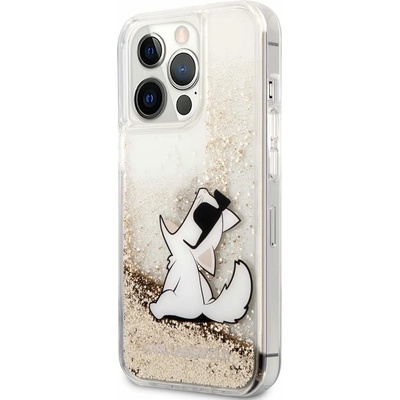 KARL LAGERFELD Liquid Glitter Choupette Fun Case - дизайнерски кейс с висока защита за iPhone 13 Pro (прозрачен-златист)
