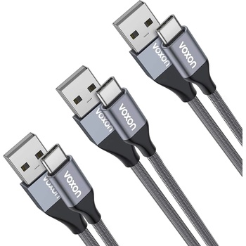 Image 1 of VOXON CUC02105GA02 3-pack Braided USB-C to USB-A Cable - комплект 3 броя изключително здрави и качествени плетени USB-C кабели за устройства с USB-C порт (тъмносив)