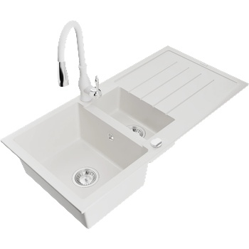 Mexen Andres 1, 5-кратно мивка от гранит с отцедник и кухненски смесител Savita, бял - 6515-20-672601-20 (6515-20-672601-20)