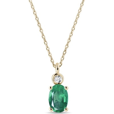 Klenota Zlatý náhrdelník so smaragdom a bezel diamantom N0490503