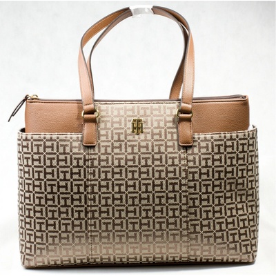 Tommy Hilfiger Větší kabelka Signature TH Logo Large Tote Shoulder bag Jacquard béžová