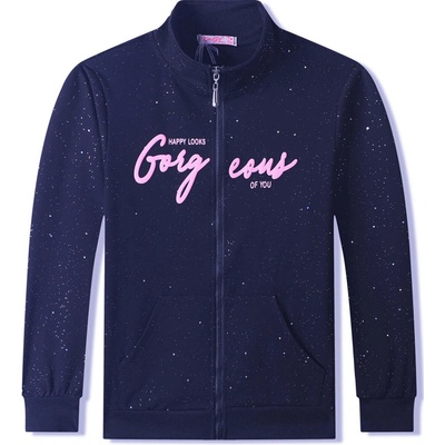 Kugo mikina SM3551 tmavo modrá / svetlo ružový nápis