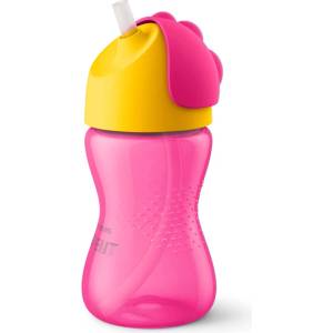 Philips Bendy Чаша със Сламка 300 мл за Здравословно Развитие, 12м+ Розова