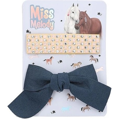 Sponky do vlasů Miss Melody - Modrá mašlička a sponka s kamínky