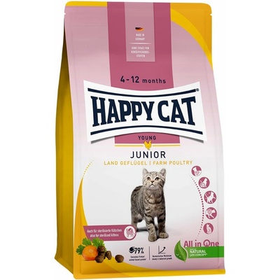 Happy Cat Young Junior venkovská drůbež 4 x 1,3 kg