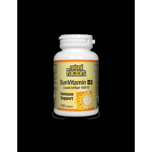 Natural Factors SunVitamin D3 1000 IU, Витамин D3 1000 IU, 180 софтгел капсули Natural Factors (1054 NF)