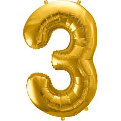PartyDeco Fóliový balónek číslo 3 zlatý 86 cm
