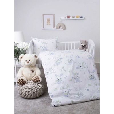 Bavlnené obliečky Renforcé do postieľky Zajačikovia modré 100 × 135 cm 40 x 60 cm