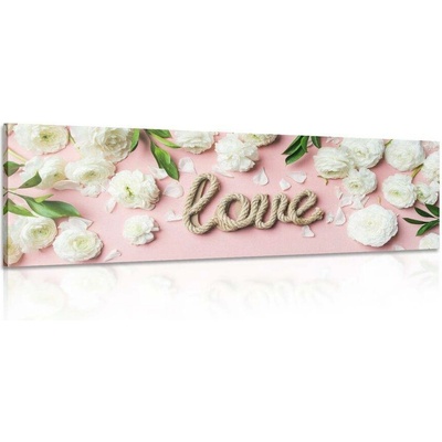 Obraz s nápisem Love v romantickém provedení - 120x40