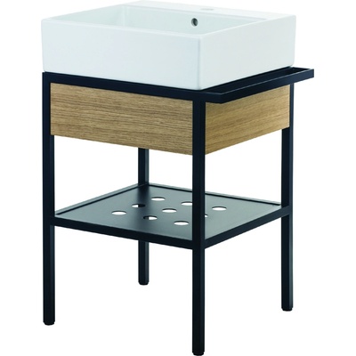Deante Koupelnový set Temisto s umyvadlem 56,5x50 cm - CDTD6U5S, černá/dub