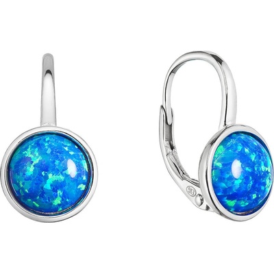 Evolution Group strieborné náušnice visiace s modrým okrúhlym syntetickým opálom 11466.3 blue