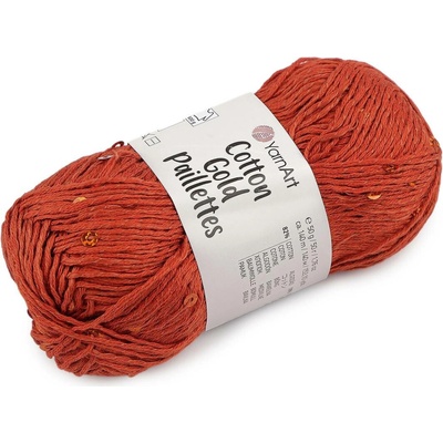 Pletací příze Cotton Gold Paillettes s flitry 50 g Varianta: 9 (7117) rezavá, Balení: 1 ks 60515/156439/285992