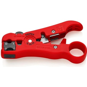KNIPEX Инструмент за заголване на коаксиални кабели (RG6, RG7, RG11, RG59), червена ръкохватка 125мм, с отваряща пружина, - K16 (K166006SB)