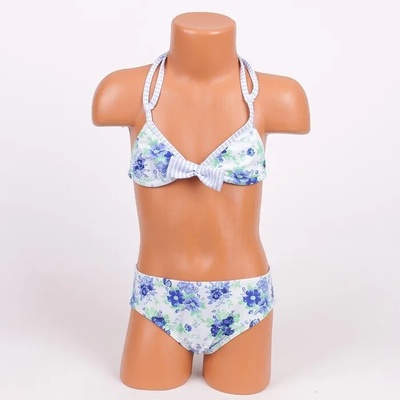 Детски бански в бяло със сини цветя