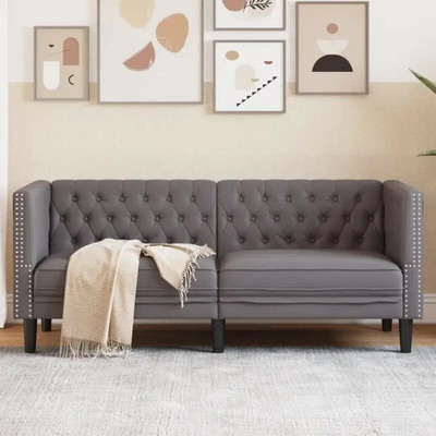 vidaXL Pohovka Chesterfield 2místná šedá umělá kůže 11461.372662