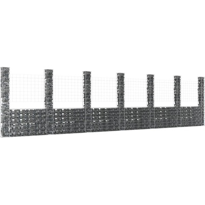 vidaXL Gabionový koš ve tvaru U se 7 sloupky železo 740 x 20 x 200 cm