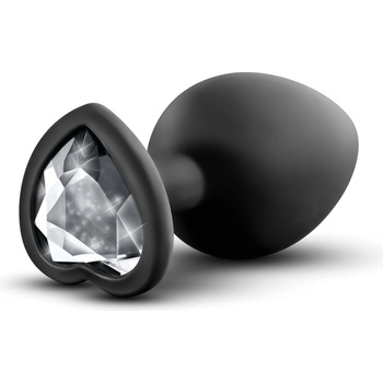 Temptasia M - анален плъг със сърце със сребърен камък (черен) - среден