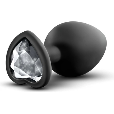 Temptasia M - анален плъг със сърце със сребърен камък (черен) - среден