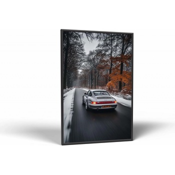 Autá Zimná jazda Porsche | Obraz Vintessia v ráme Rozmery obdĺžnik: 50x75, Rám: Čierny matný-alu