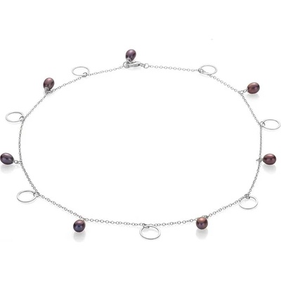 Swan Сребърно колие със сладководни черни перли и рингове IHL0042B Swan