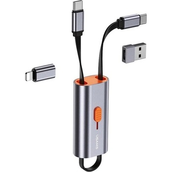 USAMS Кабел USAMS US-SJ560, от USB-C(м) към Lightning(м)/USB-C(м)/USB-А(м), 0.3m, 60W, сив (US-SJ560)