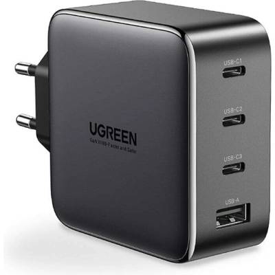 UGREEN GaN Fast Wall Charger PPS 100W - захранване за ел. мрежа за лаптопи, смартфони и таблети с USB и 3xUSB-C изходи с технология за бързо зареждане (черен)