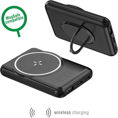 4smarts Безжична преносима външна батерия с USB-C и USB-A порт за iPhone с Magsafe - 4smarts Wireless Power Bank VoltHub UltiMag Kick 5000mAh for MagSafe (черен) (456357)
