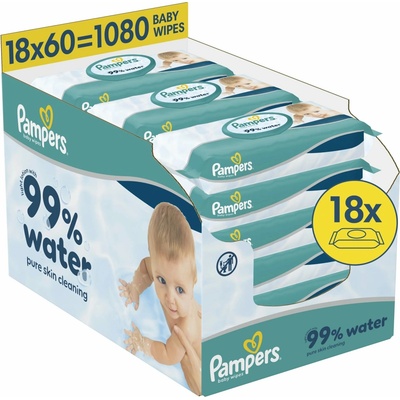 PAMPERS Vlhčené utierky Aqua Water 99% vody pre deti 18 x 60 ks