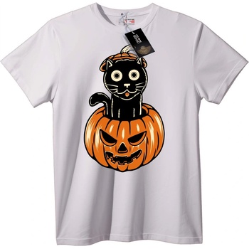 NOONEBRAND Тениска Коте върху тиква за Halloween - M, White