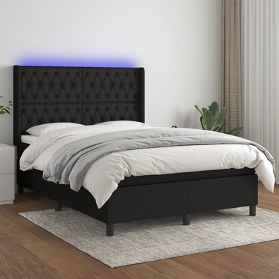 Petrashop 3138559 boxspring postel s matrací a LED černá textil