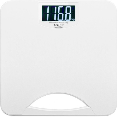 Adler Кантар Adler AD 8193, До 250 кг, LCD, Индикатори за батерия и претоварване, Неплъзгащ се, Бял (999AD8193W)