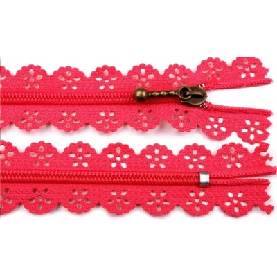 ZIP s krajkovým okrajem zdobený s jezdcem 20cm - 1ks Fuchsie