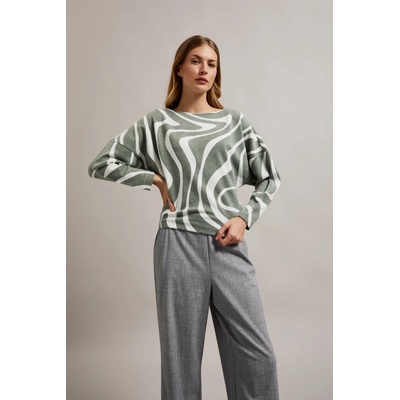 Moodo Оливена блуза с геометричен десен и дълги ръкави Moodo Moodo | Zelen | ЖЕНИ | XXL