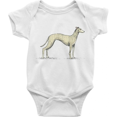 Vintage Whippet Dojčenské body krátký rukáv biele