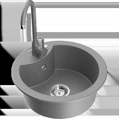 Diego еднокамерен гранитен мивка с кухненски смесител Telma, сив - 6512-71-670200-71 (6512-71-670200-71)